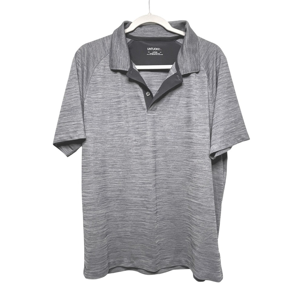 UNTUCKit Hannifer Polo Shirt Mens Large Blue Space Dye Heathered Short Sleeve - Picture 2 of 8